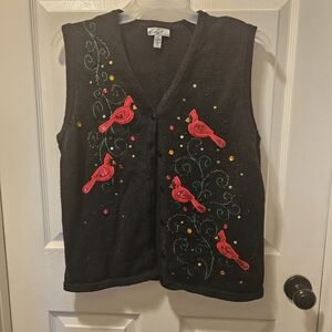Kim Rogers XL Black and Red Cardinal Christmas Vest